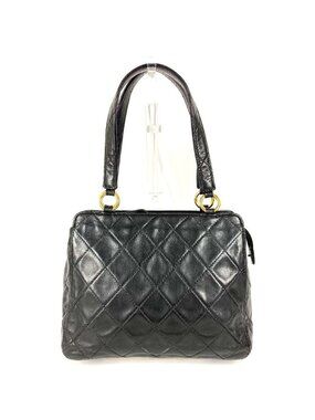 Chanel Handbag Logo Quilted Leather Black